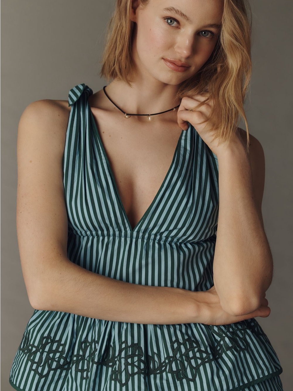 Farm Rio x Anthropologie Sleeveless Embroidered Peplum Top